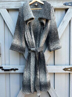 LOFT Ann Taylor Petite MP Wool Alpaca Belted Knit Cardigan Coat Gray Ombre